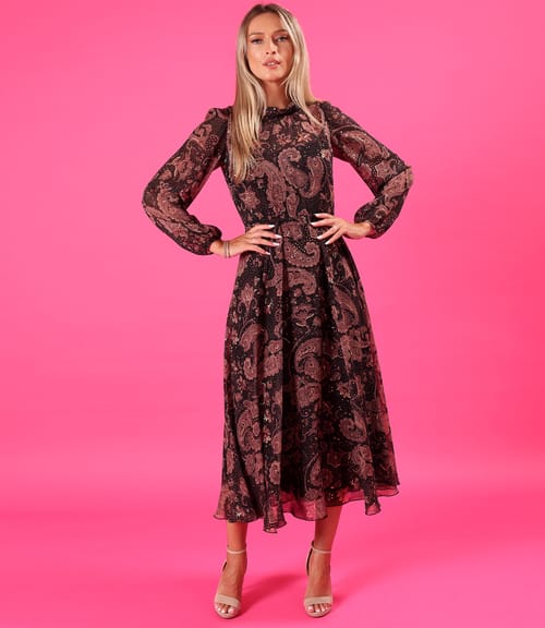 Rochie midi din voal imprimat cu motive paisley