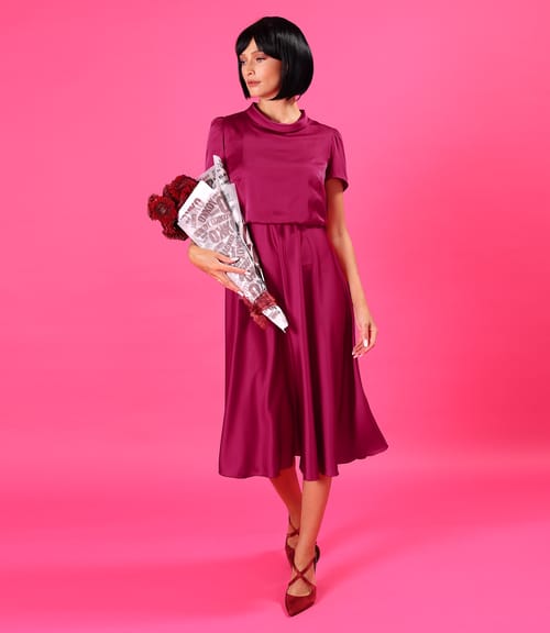 Rochie midi din satin elastic uni