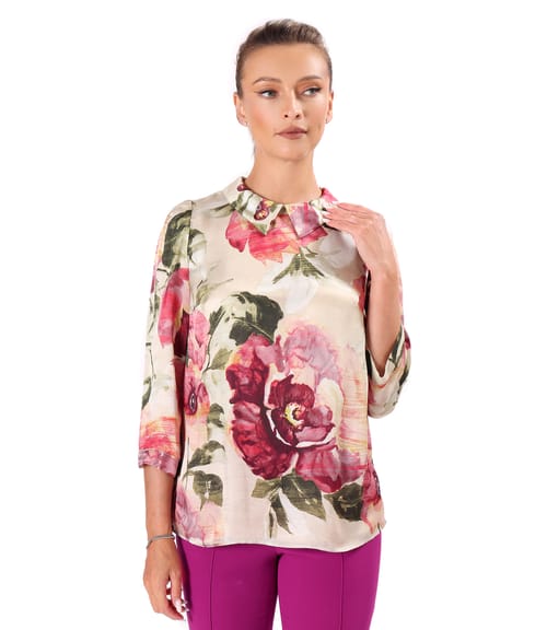 Bluza eleganta din viscoza cu matase naturala imprimata cu motive florale