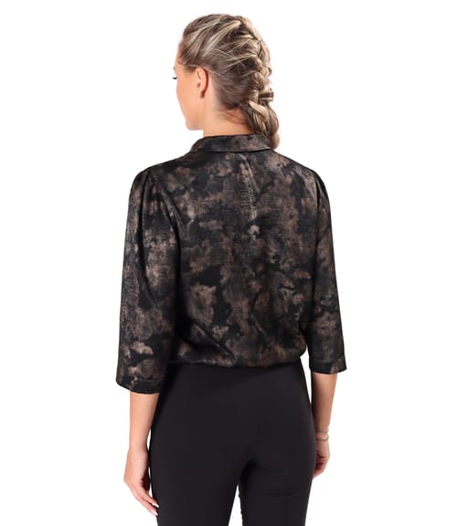 Bluza eleganta imprimata cu motive aurii si guler esarfa