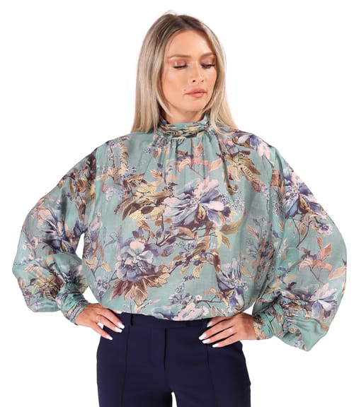 Bluza eleganta din Tencel imprimat cu motive florale