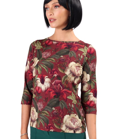 Bluza din jerse elastic de viscoza imprimat cu motive florale