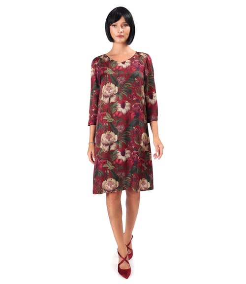 Rochie lejera din viscoza cu matase naturala cu motive florale