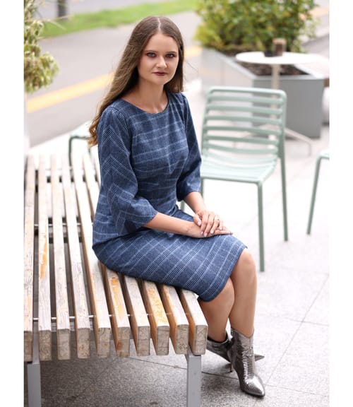 Rochie office in carouri cu bumbac si lana