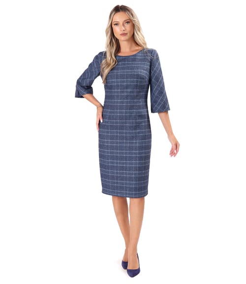 Rochie office in carouri cu bumbac si lana