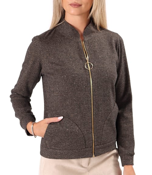 Bluza tip bomber cu fermoar si textura in spic