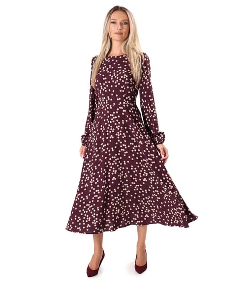 Rochie midi din viscoza imprimata cu buline