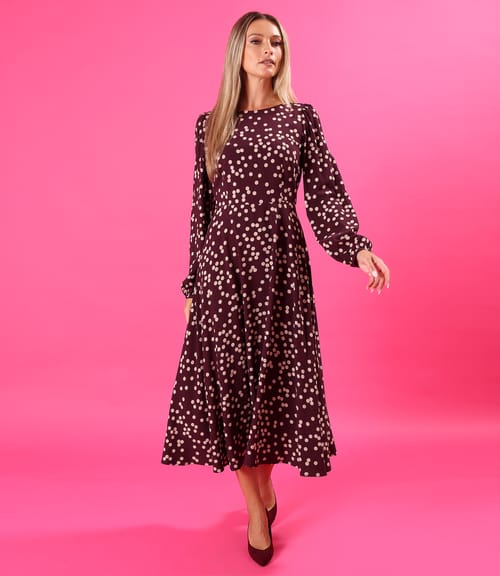 Rochie midi din viscoza imprimata cu buline