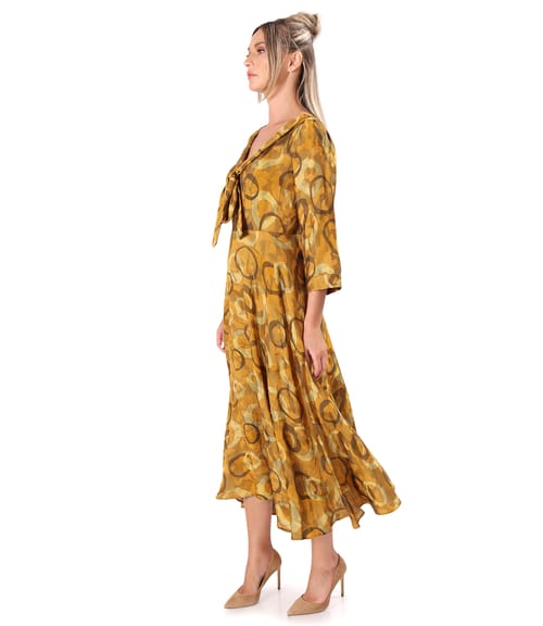 Rochie midi din viscoza cu guler esarfa