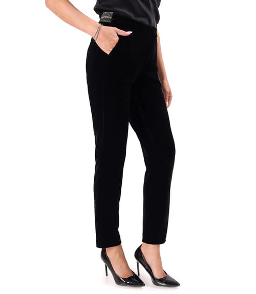 Pantaloni pana din catifea elastica neagra