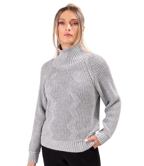 Pulover tricotat cu fir stralucitor si cu guler inalt