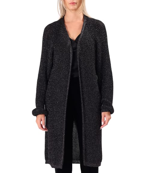Cardigan lung tricotat cu fir stralucitor