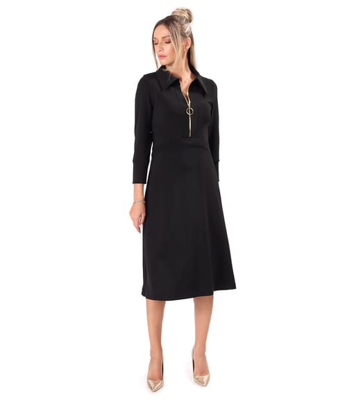 Rochie office evazata cu fermoar auriu