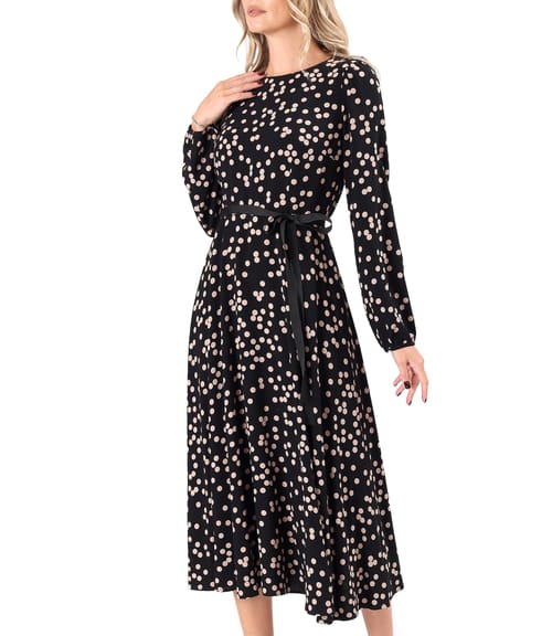 Rochie midi din viscoza imprimata cu buline
