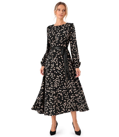 Rochie midi din viscoza imprimata cu buline