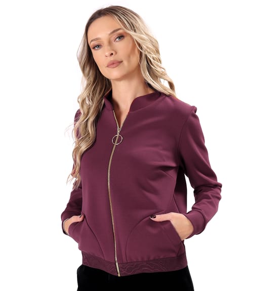 Bluza din stofa plina tip scuba cu bumbac cu fermoar pe fata
