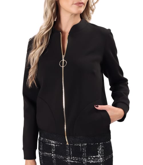 Bluza din stofa plina tip scuba cu bumbac cu fermoar pe fata