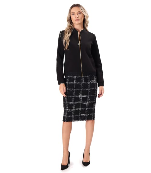 Bluza din stofa plina tip scuba cu bumbac cu fermoar pe fata
