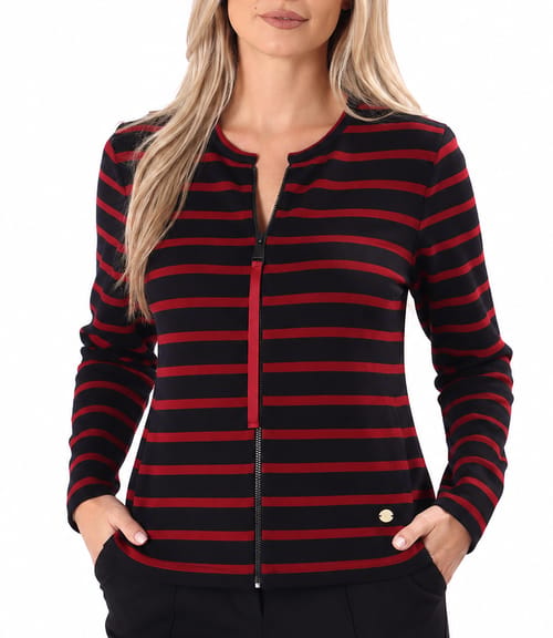 Bluza din jerse elastic cu lana cu fermoar pe fata