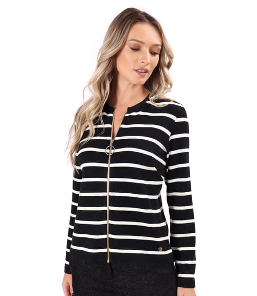 Bluza din jerse elastic cu lana cu fermoar pe fata