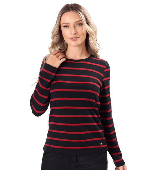 Bluza din jerse elastic gros cu lana imprimat cu dungi