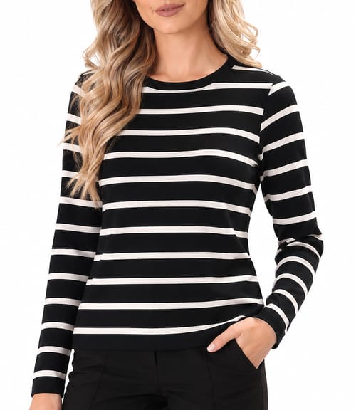 Bluza din jerse elastic gros cu lana imprimat cu dungi