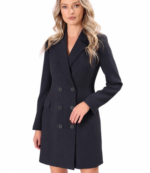 Rochie robe manteau din stofa cu viscoza cu doua randuri de nasturi