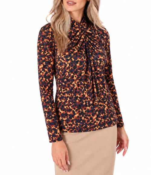 Bluza din jerse elastic cu falduri la decolteu
