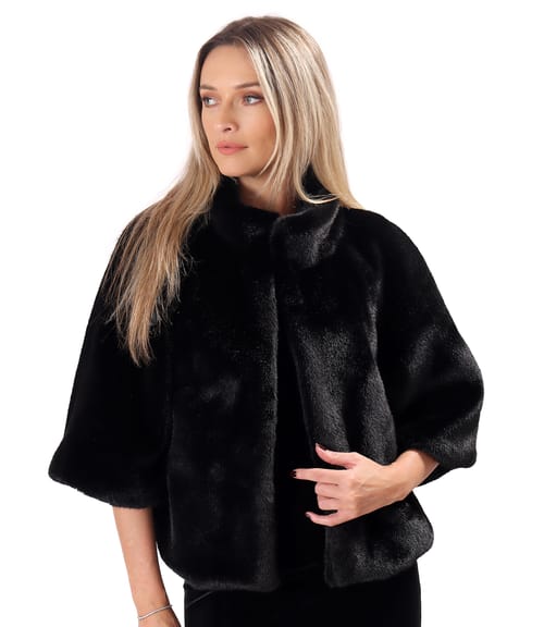 Jacheta scurta din blana ecologica neagra