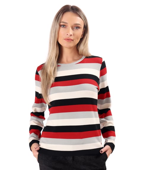 Bluza din jerse elastic gros cu lana cu dungi orizontale