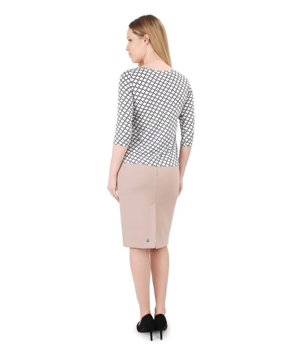 Bluza din jerse elastic imprimat cu fusta conica