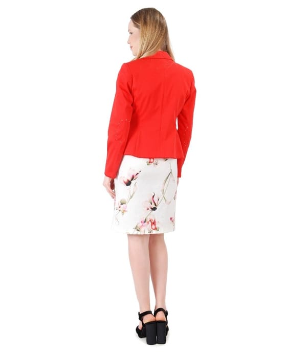 Rochie cu imprimeu floral si sacou din bumbac texturat