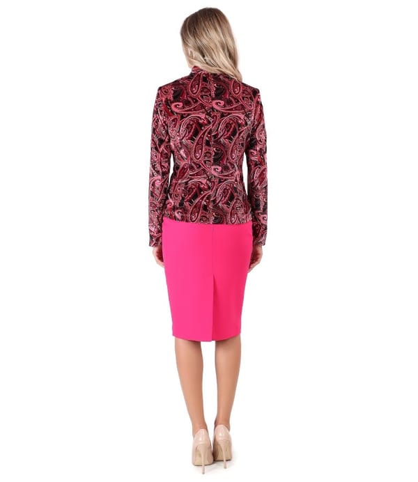 Sacou din catifea imprimata cu fusta creion