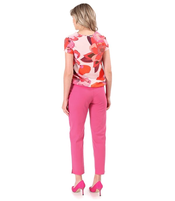 Bluza din viscoza imprimata cu flori si pantaloni pana