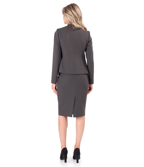 Costum dama office cu sacou si fusta din stofa elastica