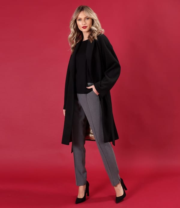 Tinuta office cu pardesiu lejer din stofa groasa cu viscoza si pantaloni pana