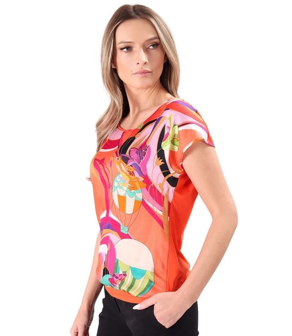 Bluza lejera cu fata din viscoza cu matase naturala imprimata