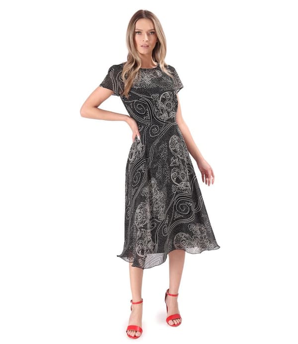 Rochie eleganta midi din viscoza imprimata cu motive florale