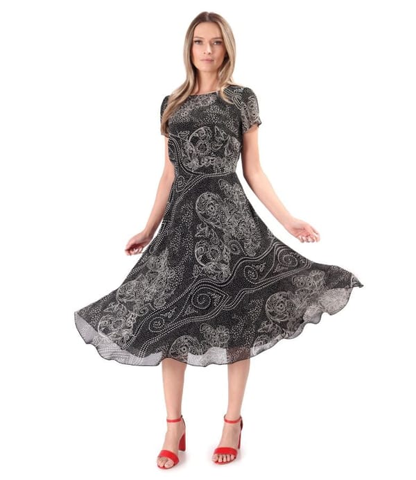 Rochie eleganta midi din viscoza imprimata cu motive florale