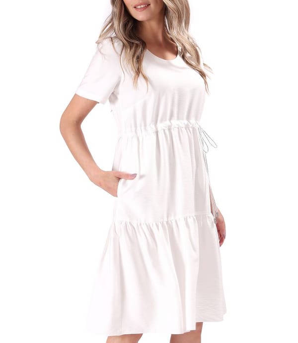 Rochie cu volane din viscoza incretita cu snur in talie