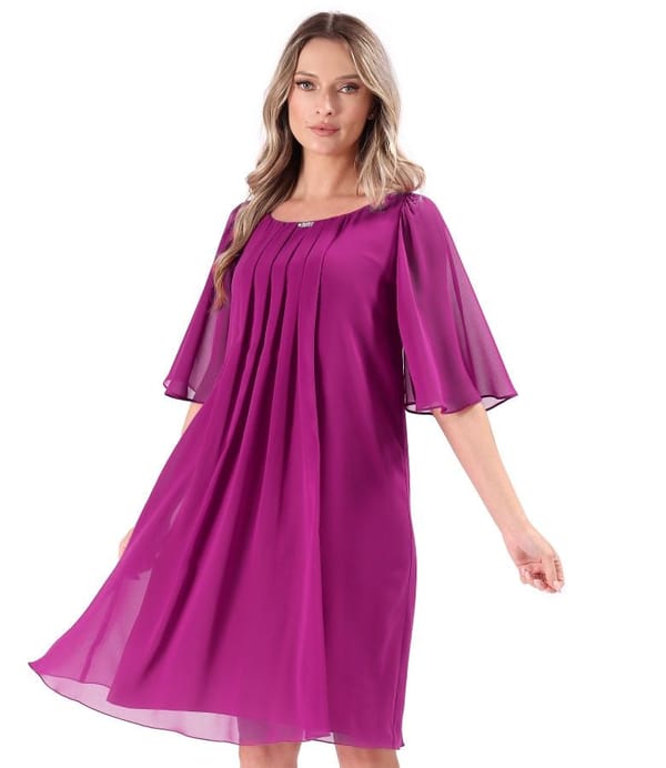 Rochie de ocazie din voal uni cu maneci evazate