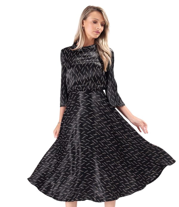 Rochie midi din satin de viscoza imprimata cu motive geometrice