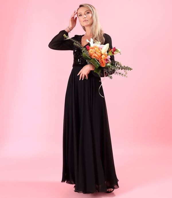 Rochie lunga din voal cu corsaj din paiete