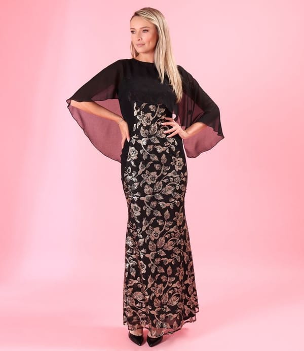 Rochie de seara lunga din paiete aurii cu motive florale