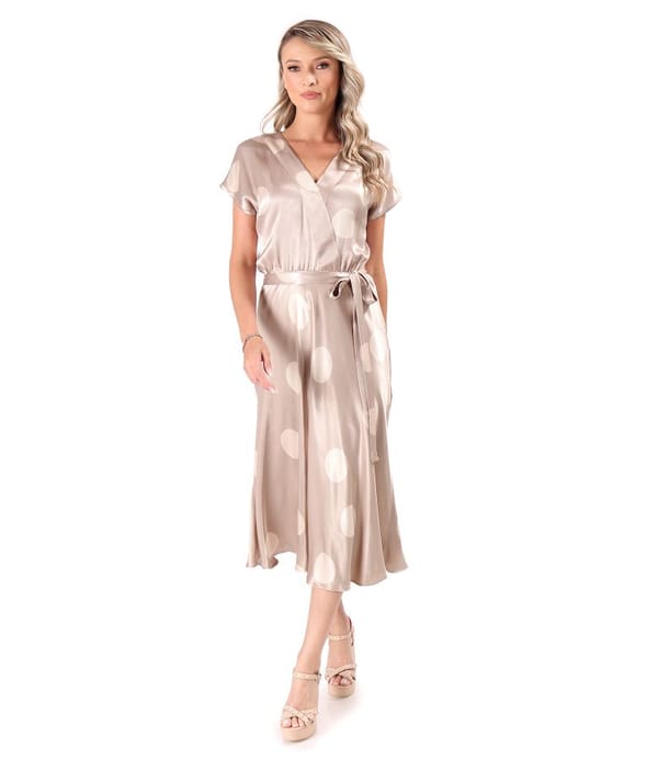 Rochie midi din satin de viscoza imprimata cu buline