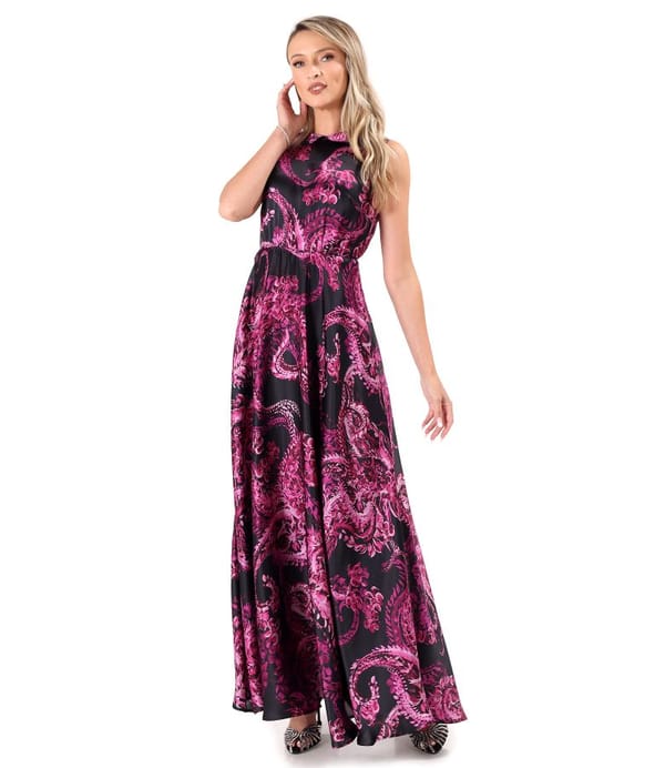 Rochie lunga din matase naturala imprimata cu motive paisley