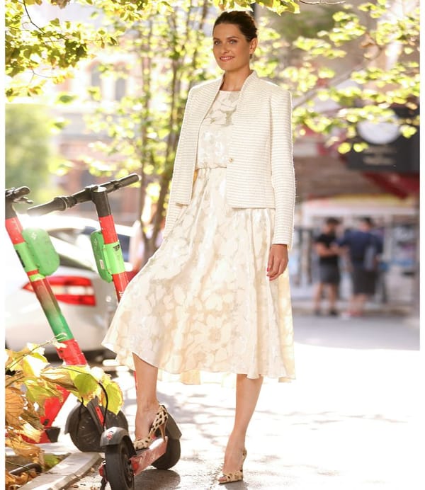 Rochie de seara midi din viscoza cu fir metalic