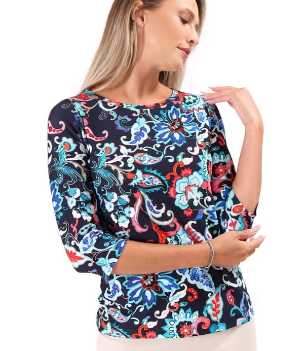 Bluza din jerse elastic imprimat cu motive florale