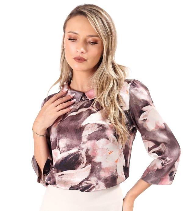 Bluza din viscoza satinata imprimata cu motive florale