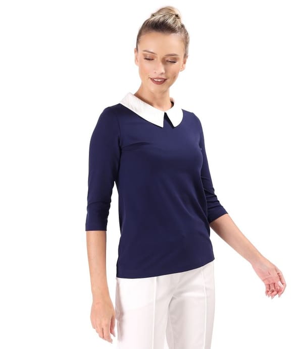 Bluza din jerse elastic fin cu guler ascutit